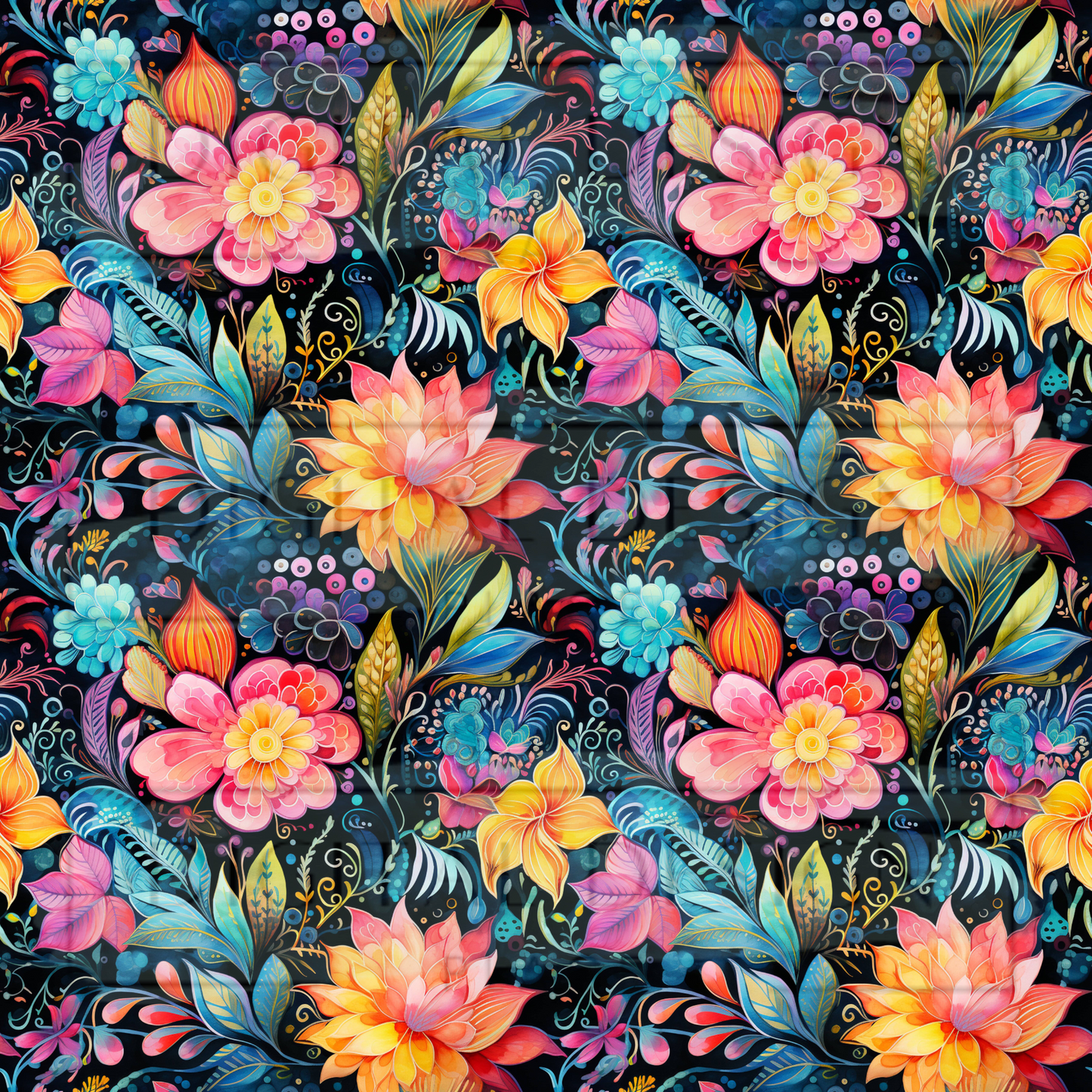 Black Neon Paisley Floral VinylV1359