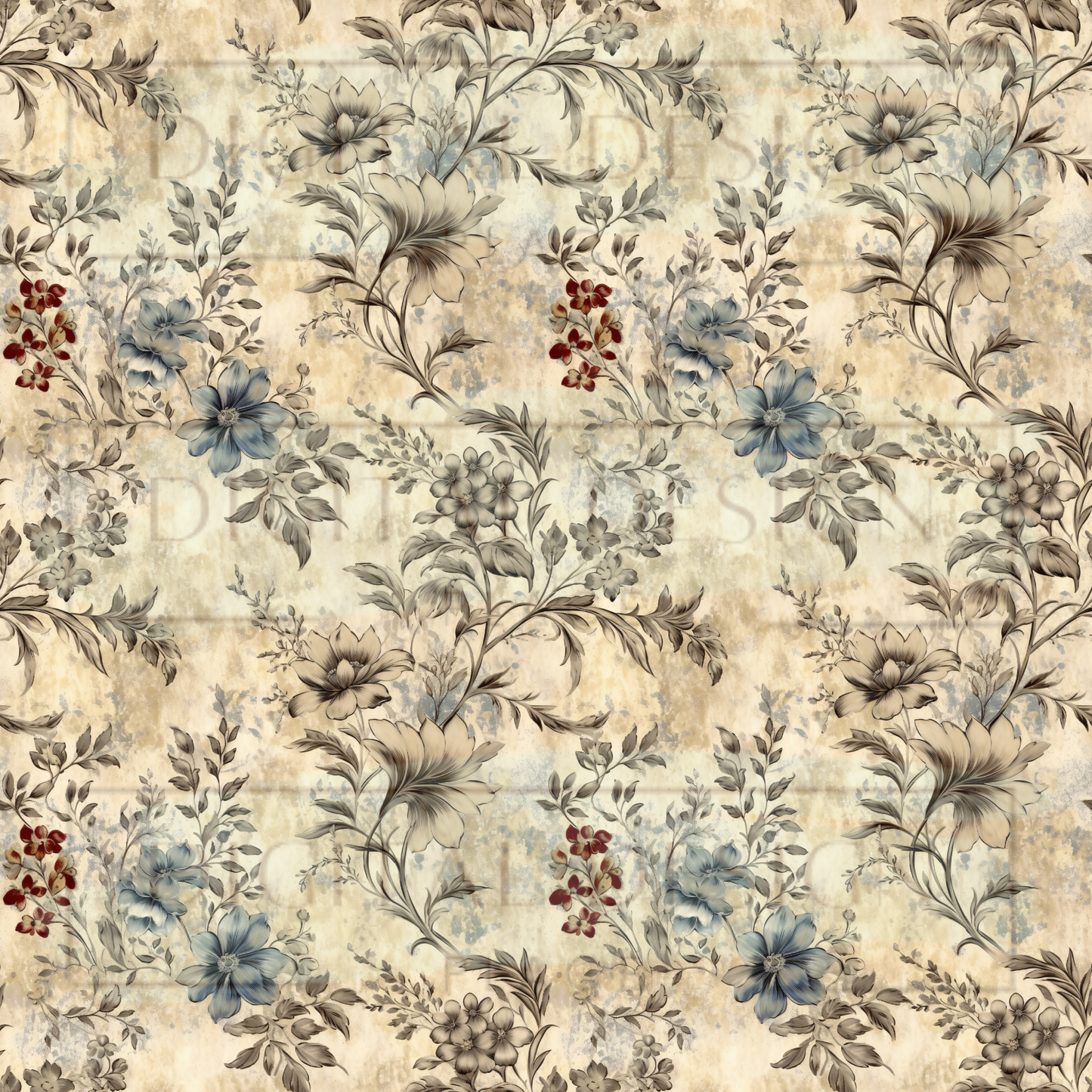 Steel Blue Rustic Floral VinylV1459