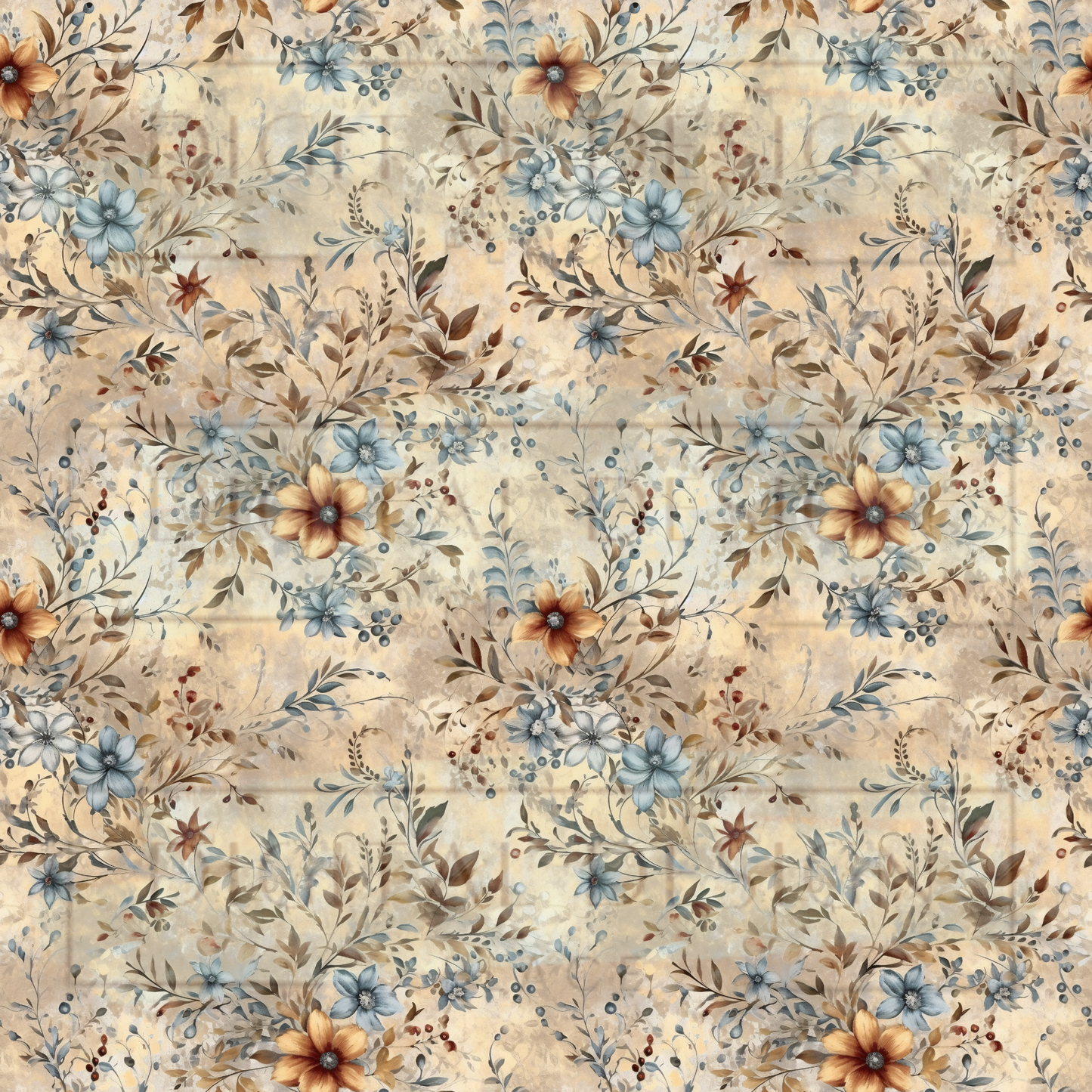 Blue/Brown Rustic Floral VinylV1461