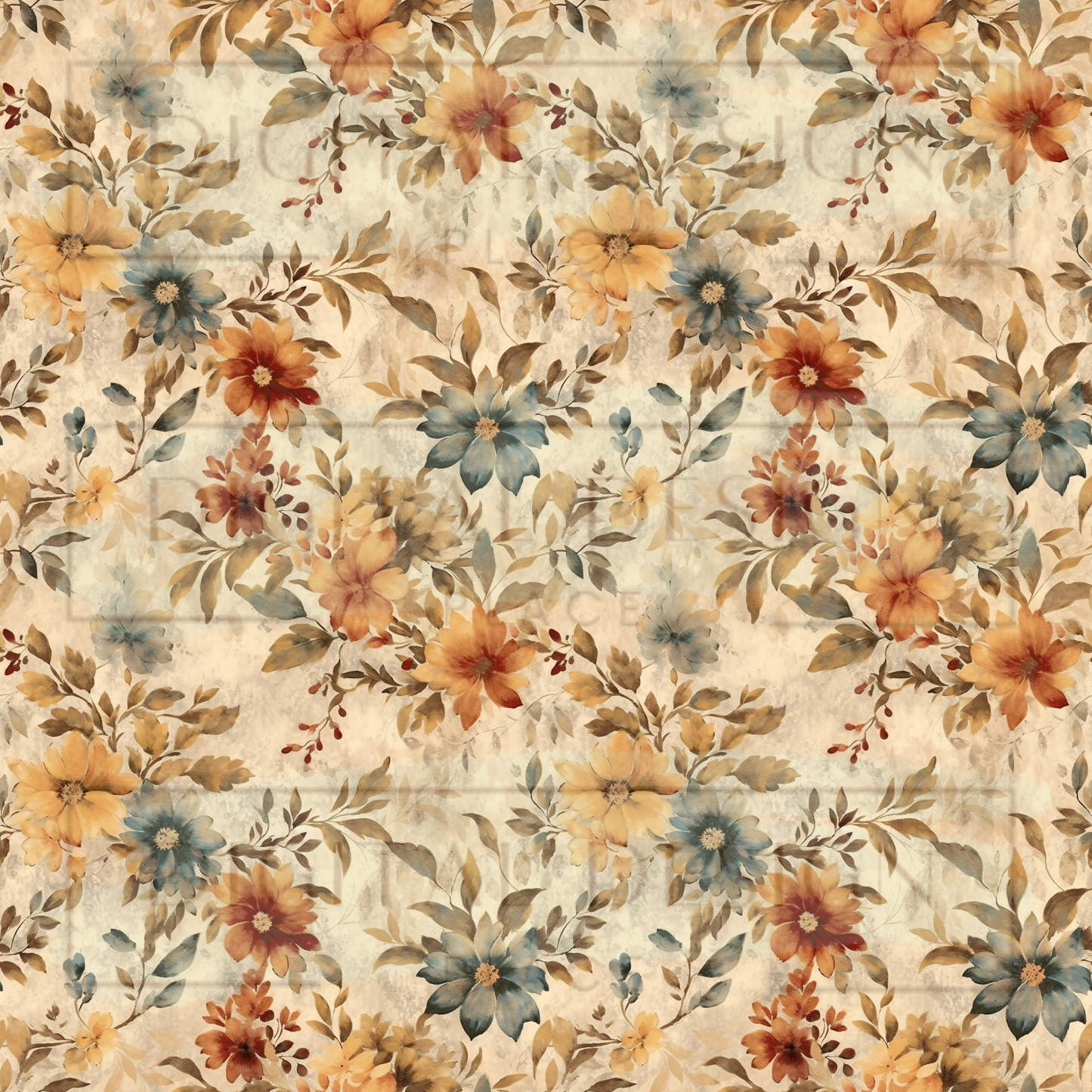 Orange/Teal Rustic Floral VinylV1462