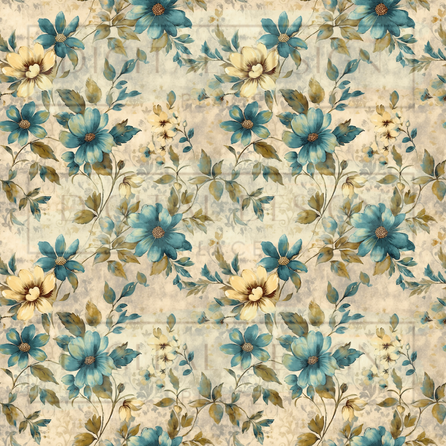 Teal/Yellow Rustic Floral VinylV1464