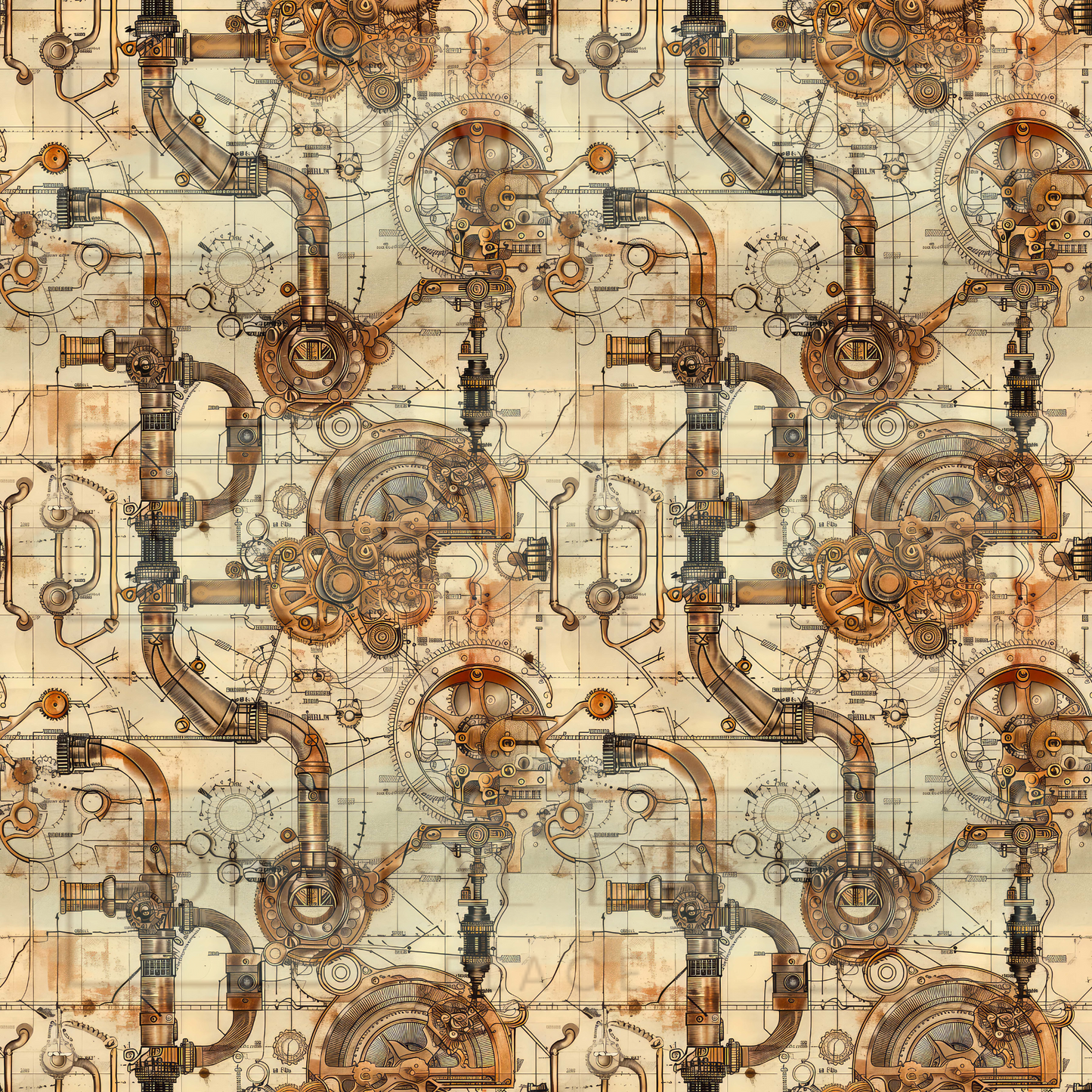 Gold Steampunk Blueprints VinylV1490