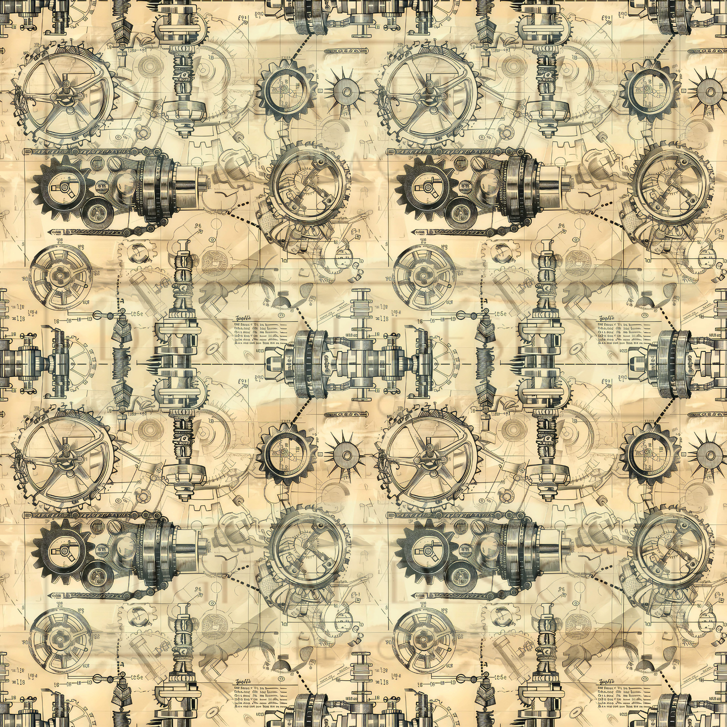 Vintage Steampunk Blueprints VinylV1492