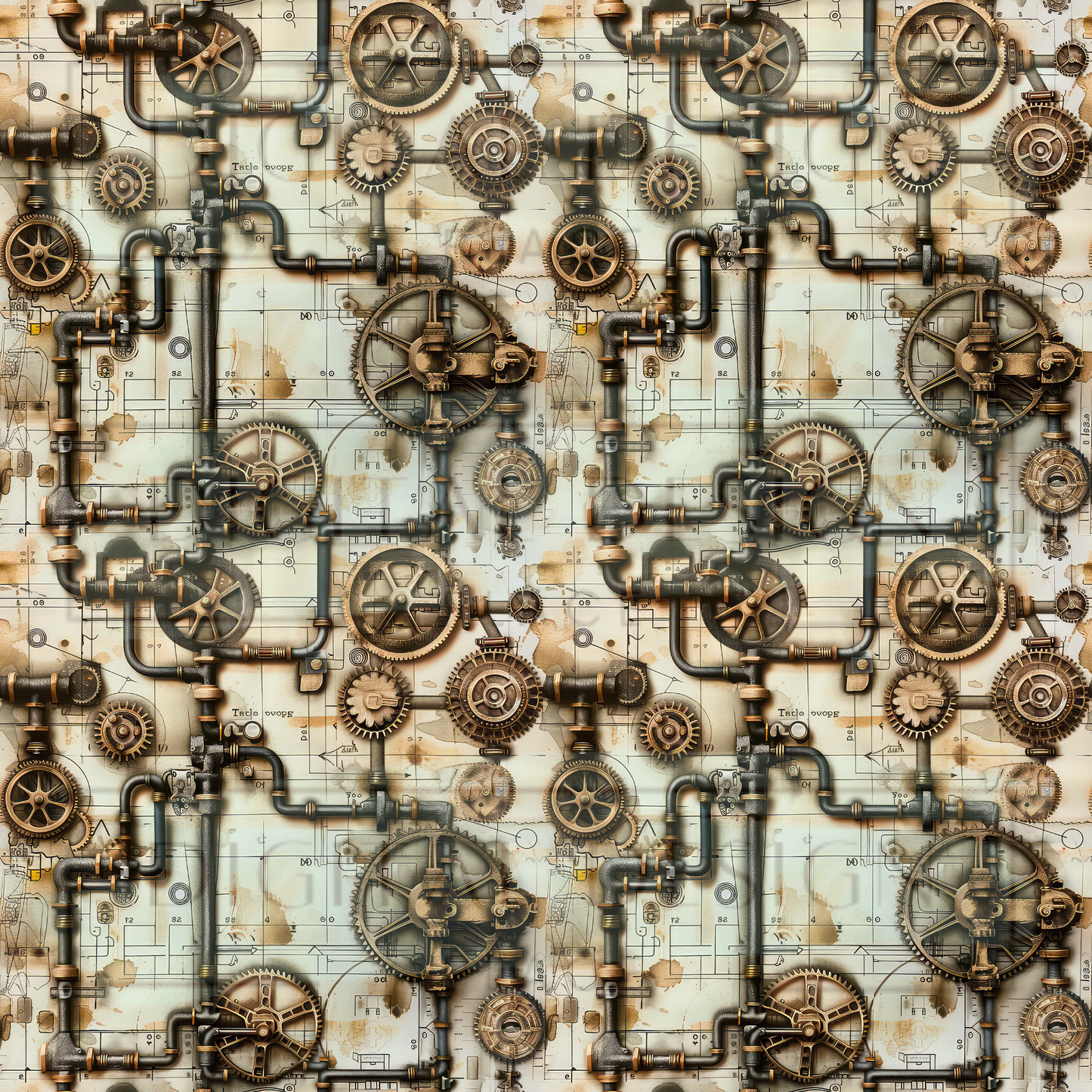 Gold Steampunk Blueprints VinylV1493