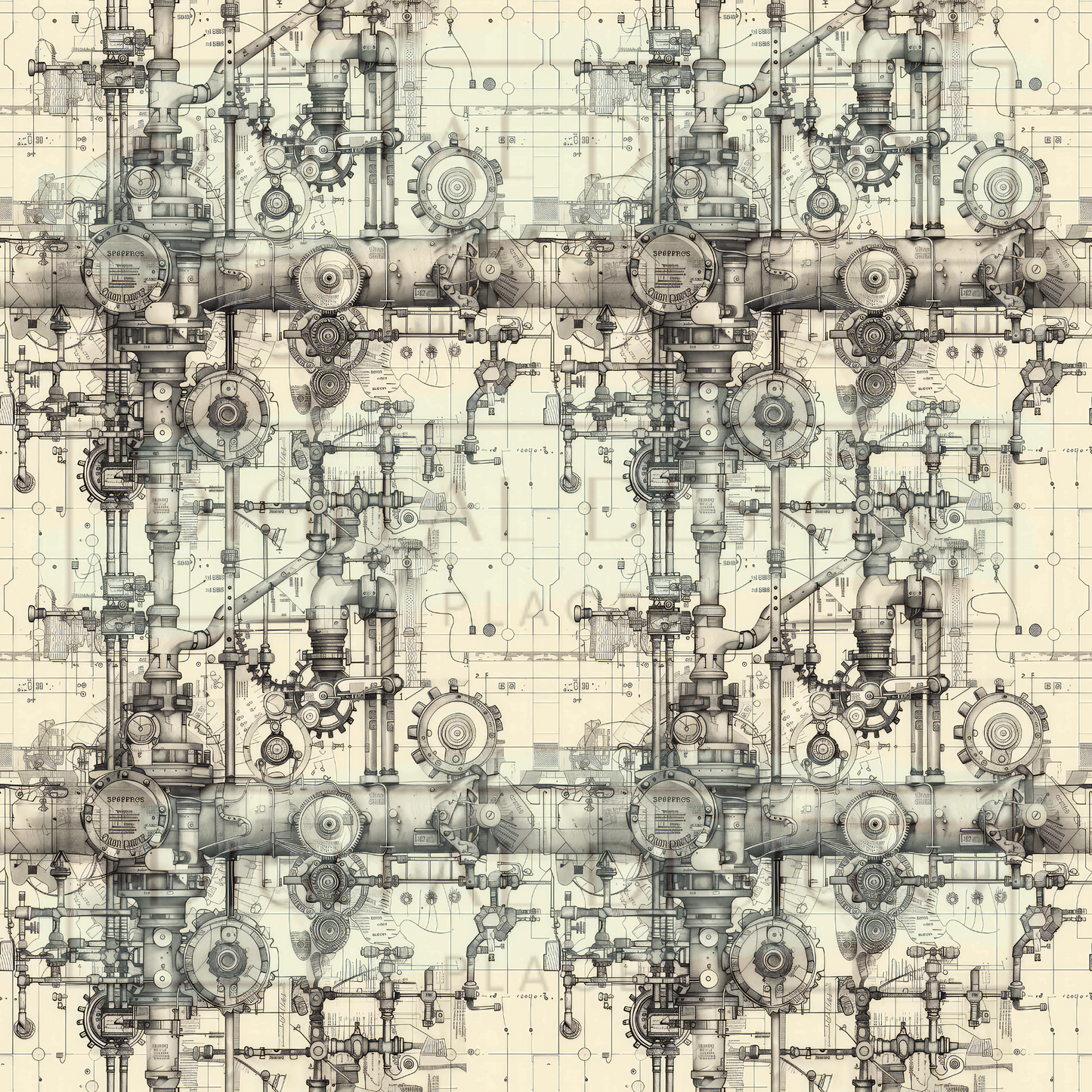 Hand drawn Steampunk Blueprints VinylV1494