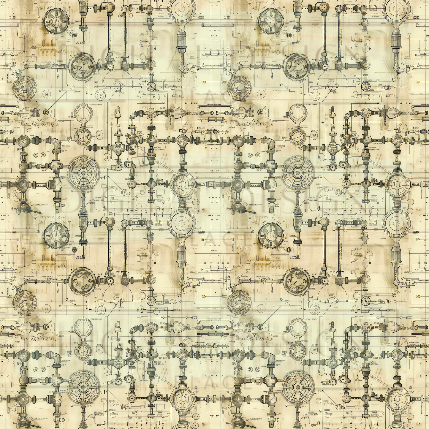 Small Print Steampunk Blueprints VinylV1498