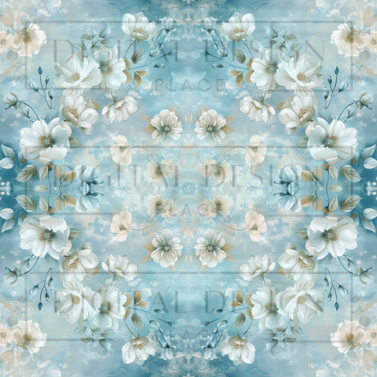 Winter Floral Baby Blue VinylV2082