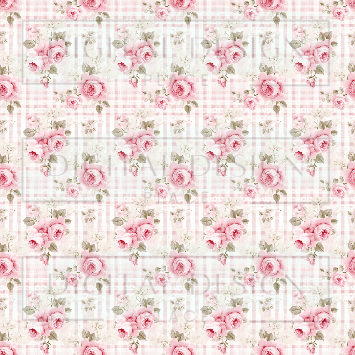 Dusty Rose Plaid Easter Florals VinylV2301