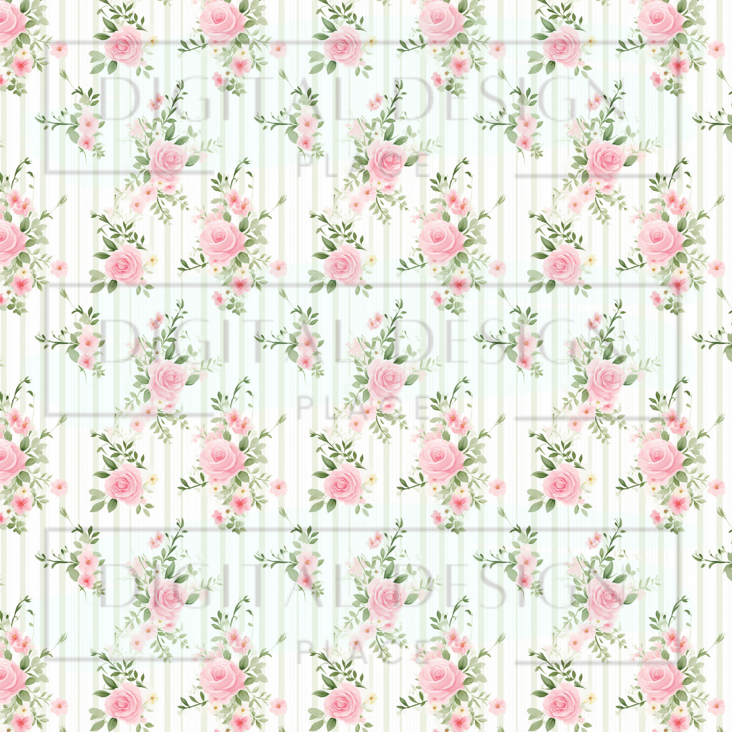 Sage Green Striped Easter Florals VinylV2304