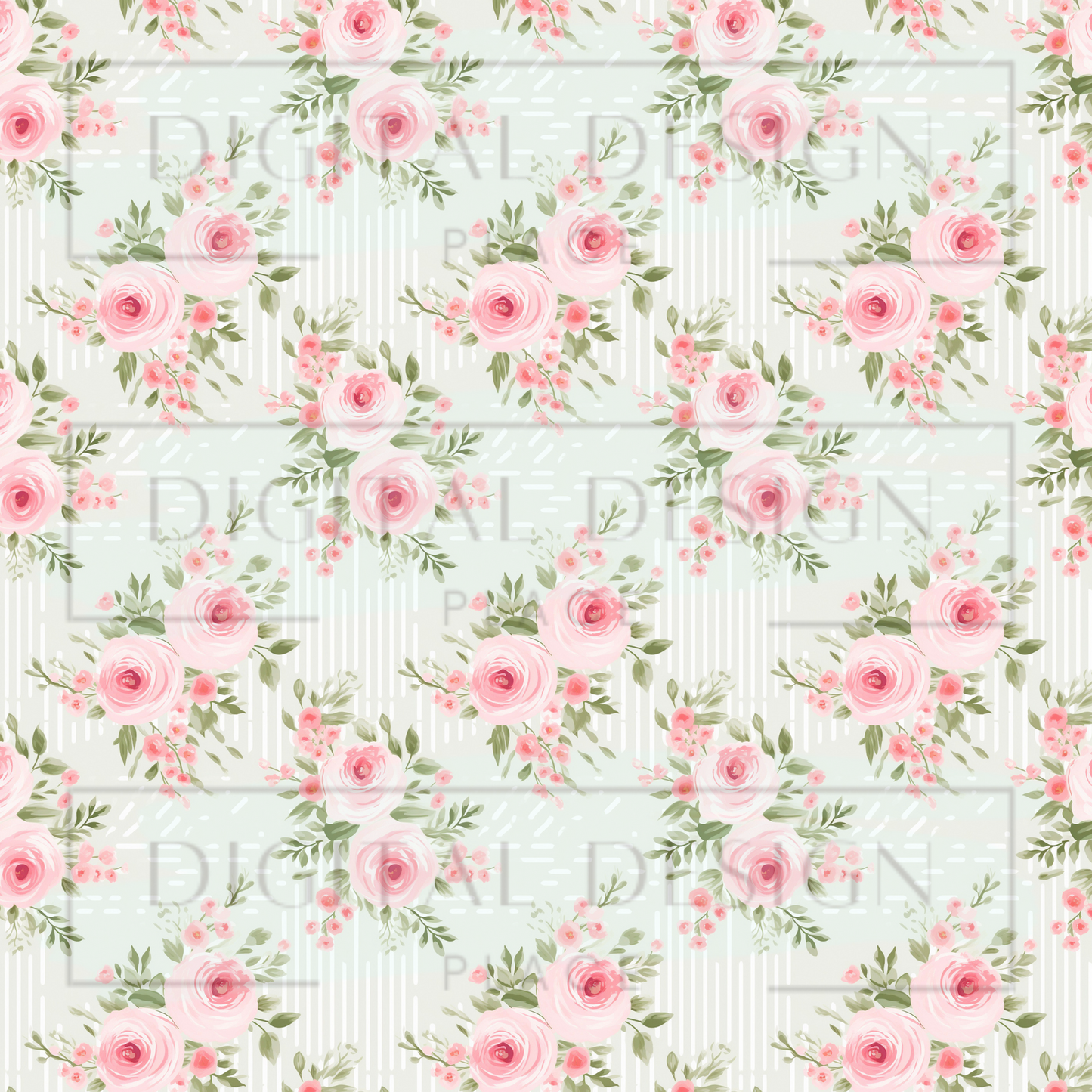 Pale Blue Sage Green Spring Florals VinylV2307