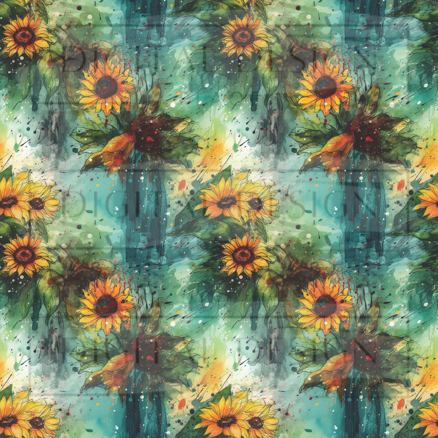 Teal Sunflower Inks VinylV2364
