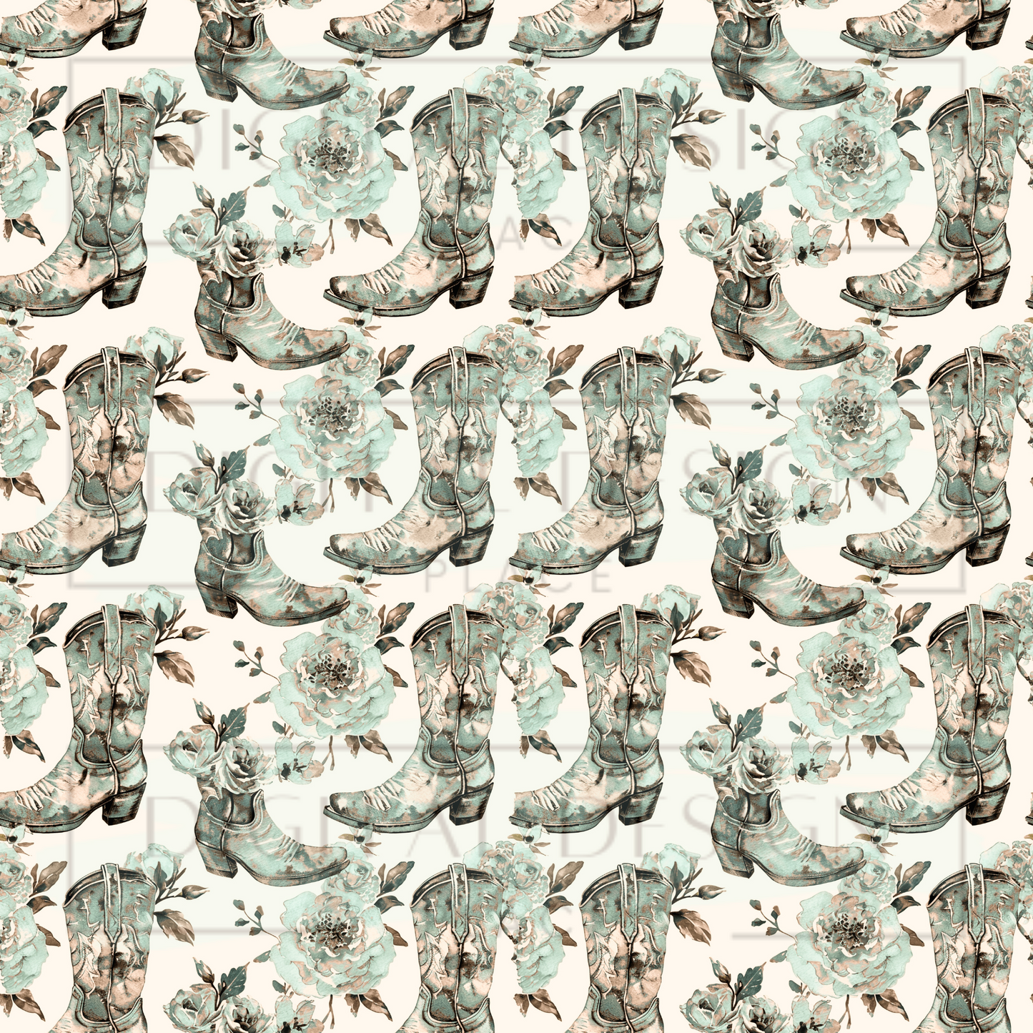 Teal and Brown Boots VinylV2380