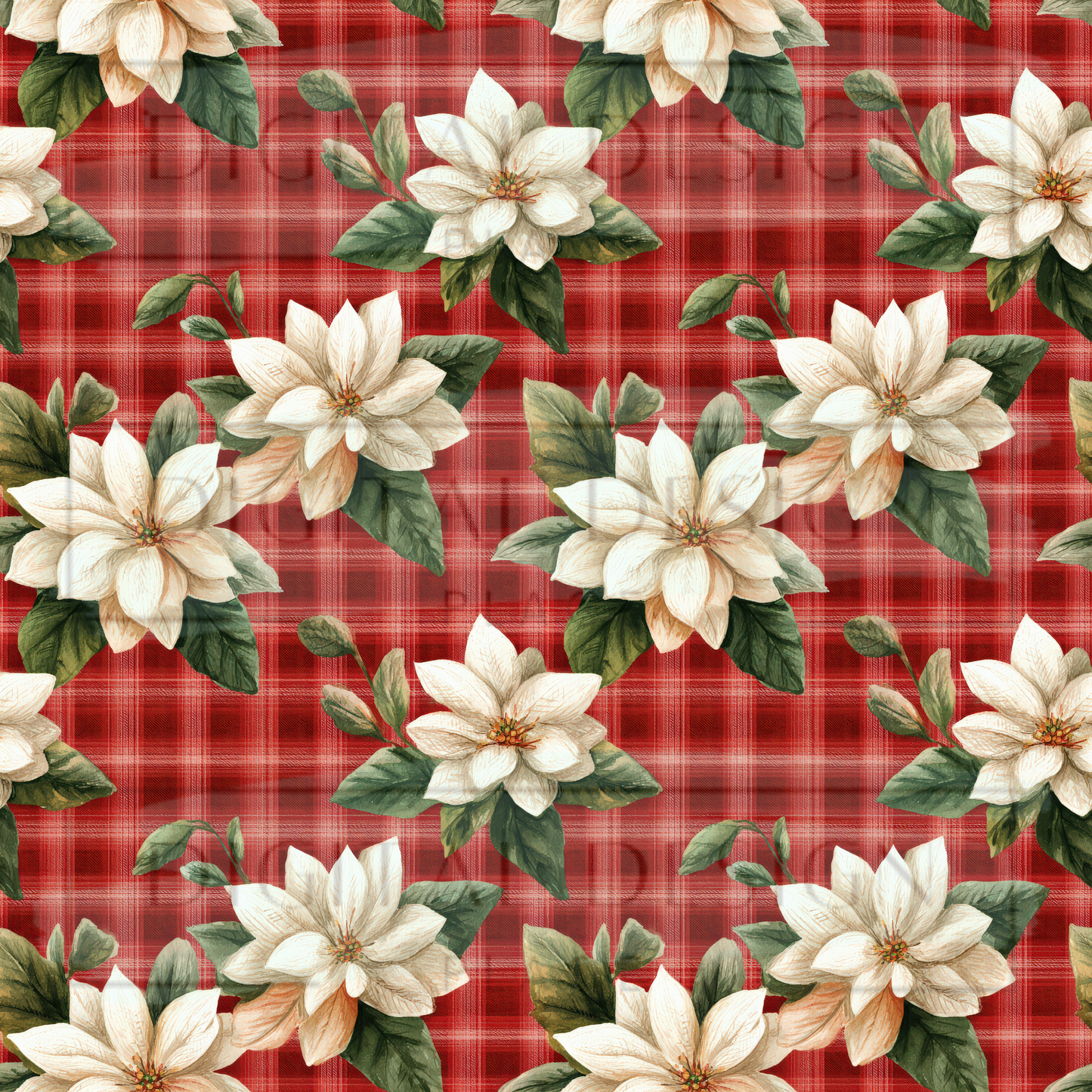 White Poinsettia Plaid VinylV2582