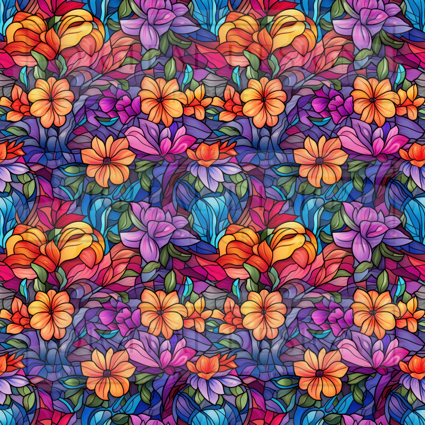 Stained Glass Bright Florals VinylV993