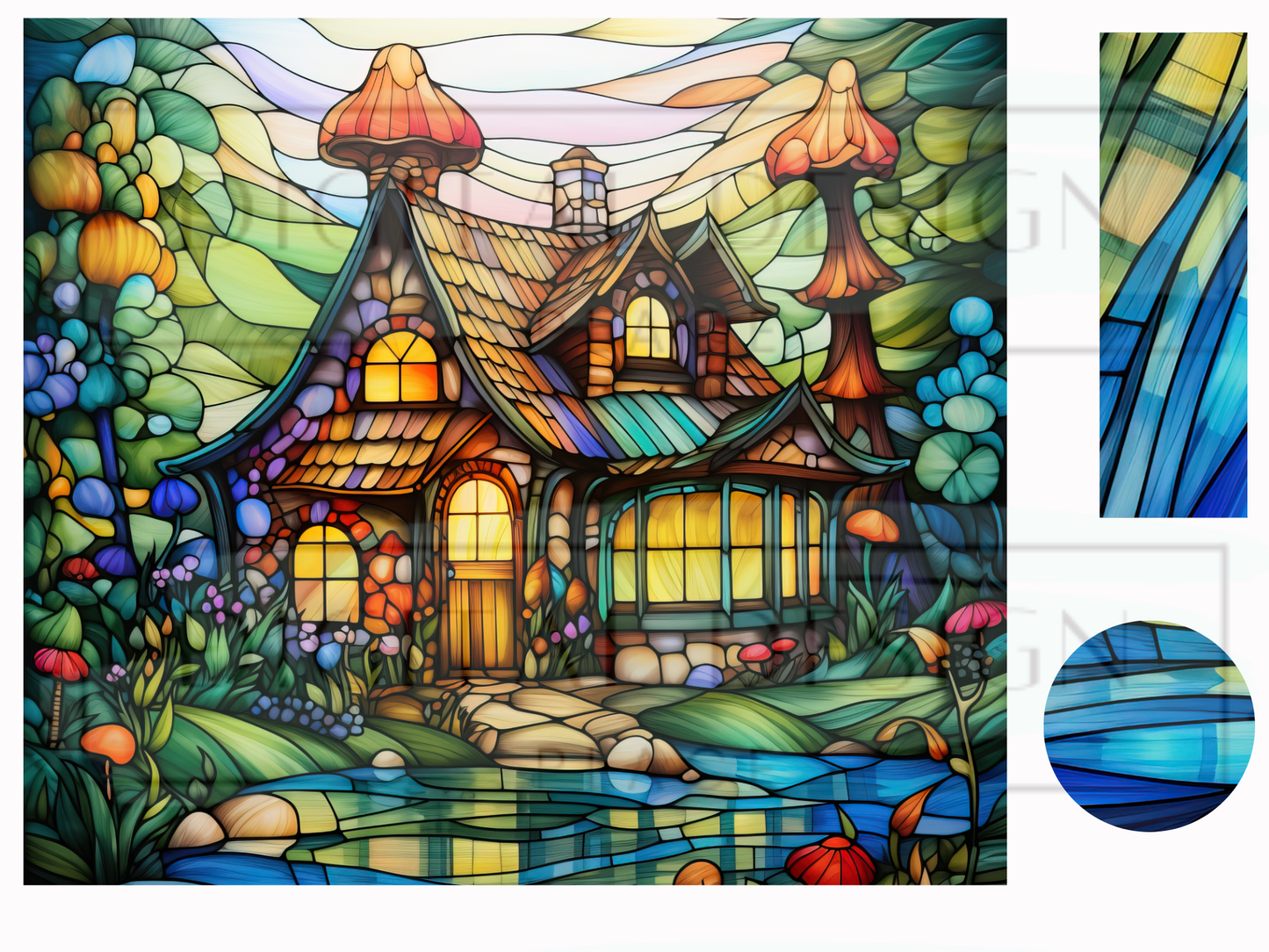 Stained Glass Mushroom House WrB183