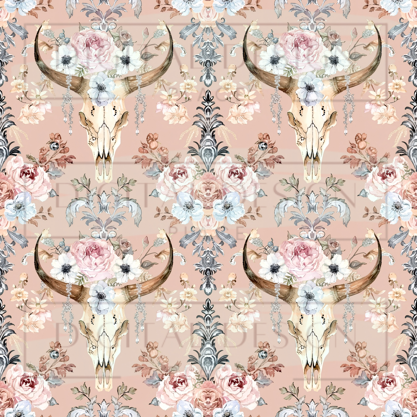 Floral Bull Skull VinylV1117