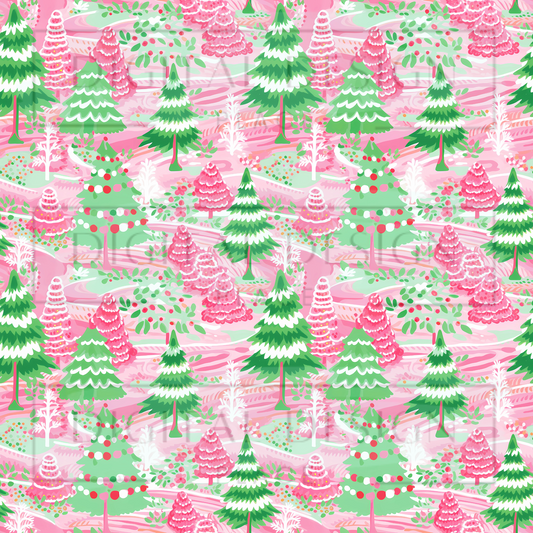 Preppy Pink Christmas Trees VinylV1563