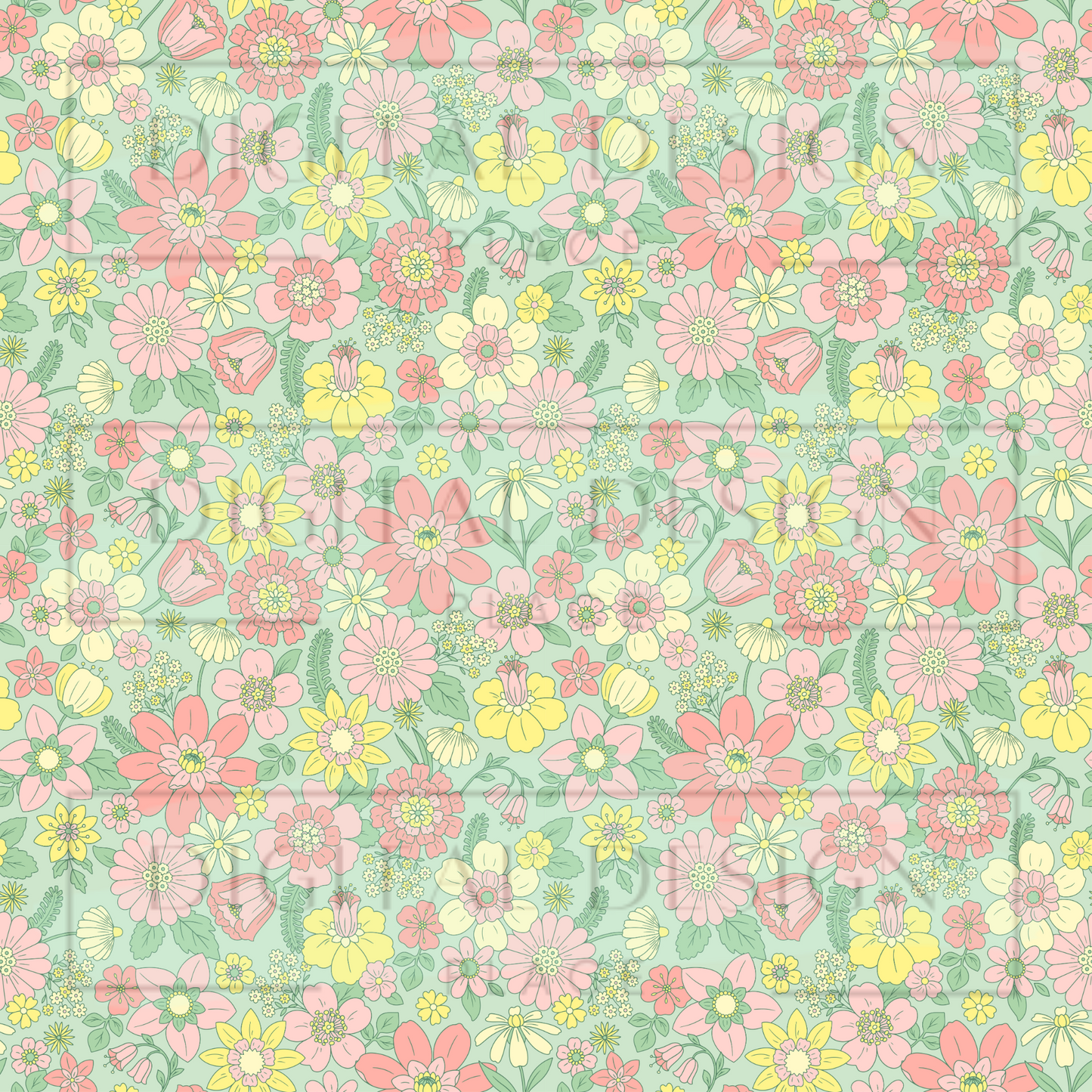 Green/Pink Retro Florals VinylV1235