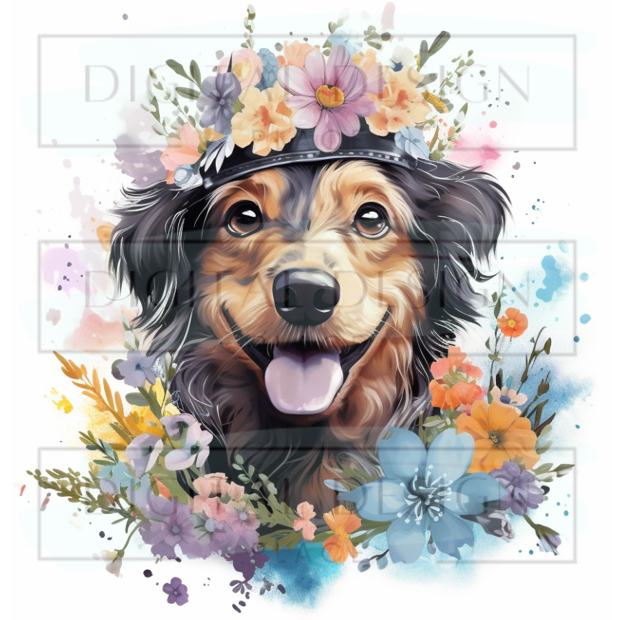 Floral Long Haired Daschund ANIA123