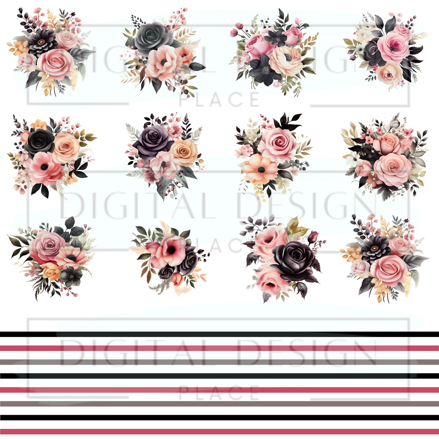 Black and Pink Roses ELEE354