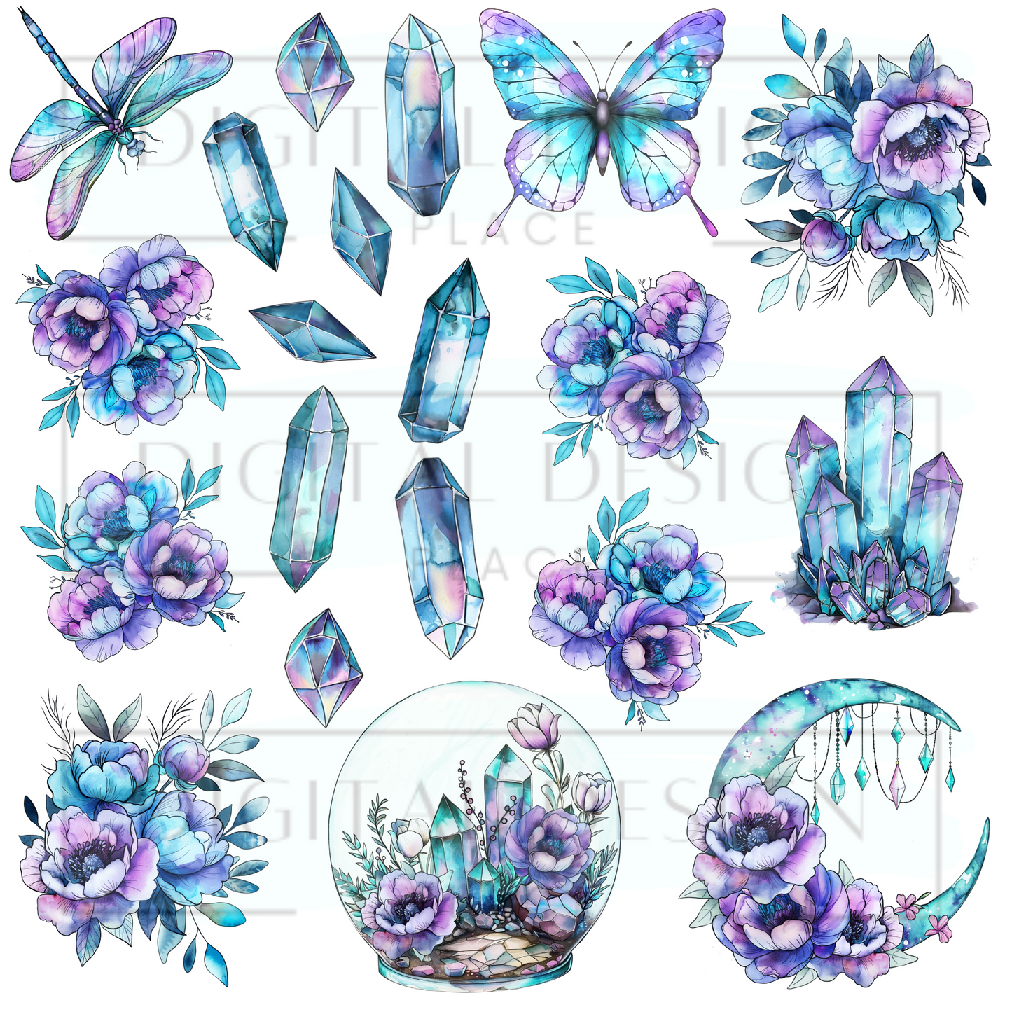 Teal Purple Crystals ELEE370