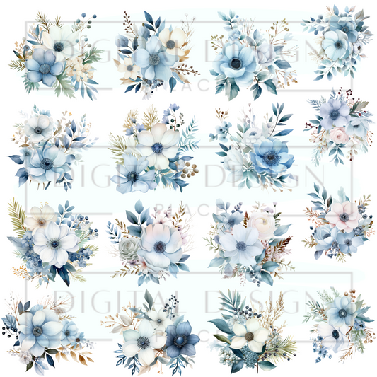 Blue Winter Florals ELEE384