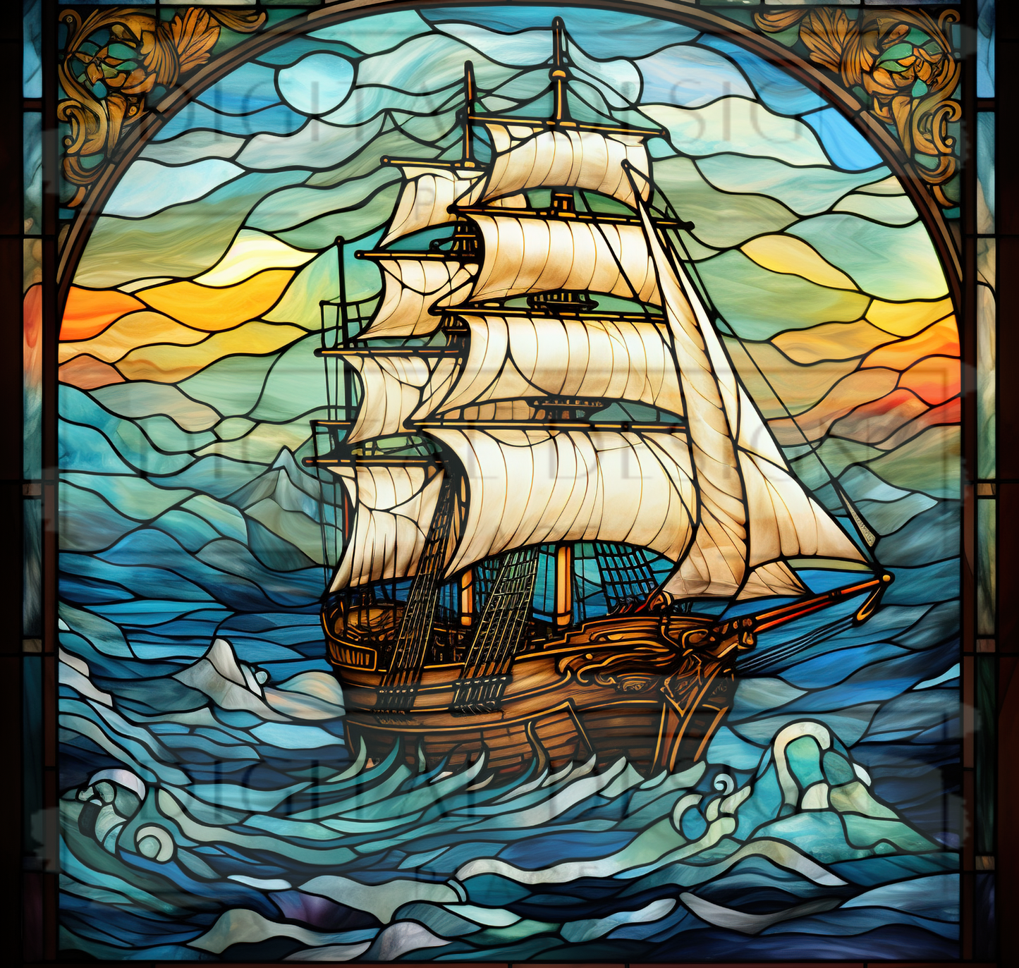 Stained Glass Ship TWRW91