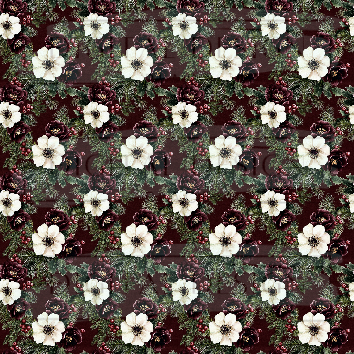 Emerald and Maroon Flowers VinylV2106