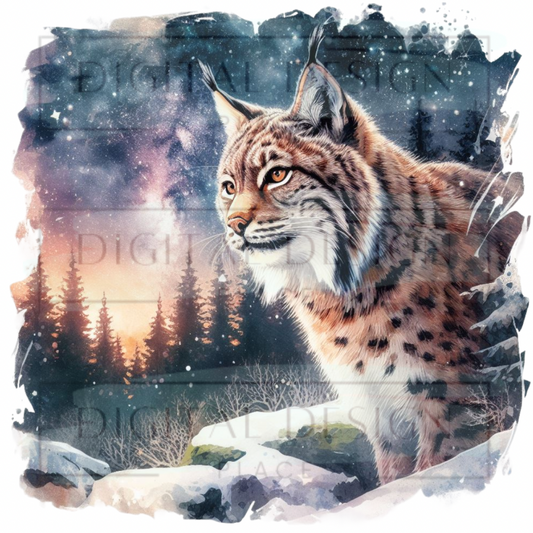 Watercolor Winter Bobcat PJP115