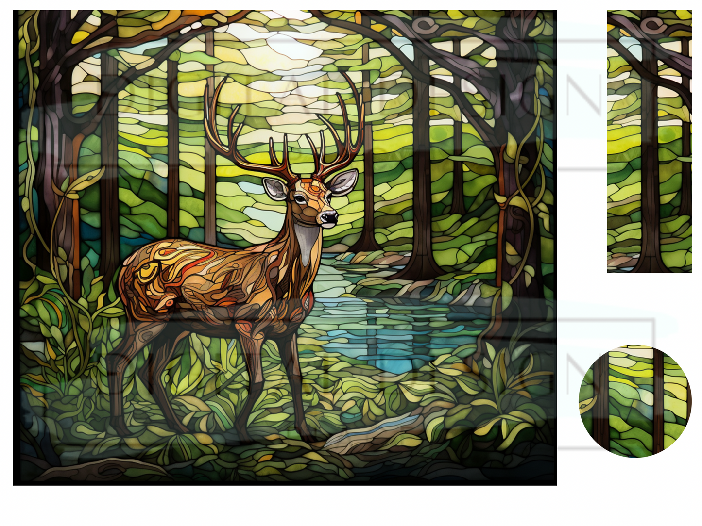 Stained Glass Deer Forest WrB137