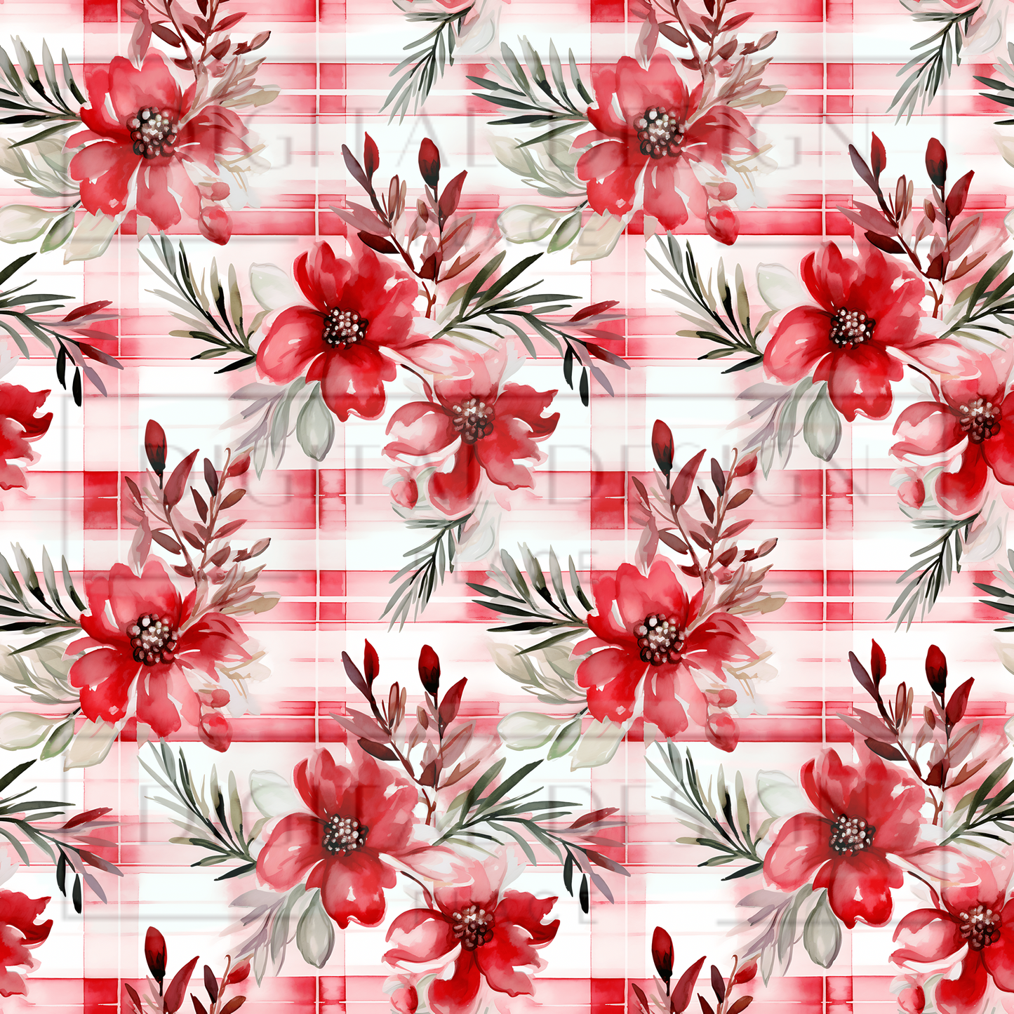 Red Floral Gingham VinylV789