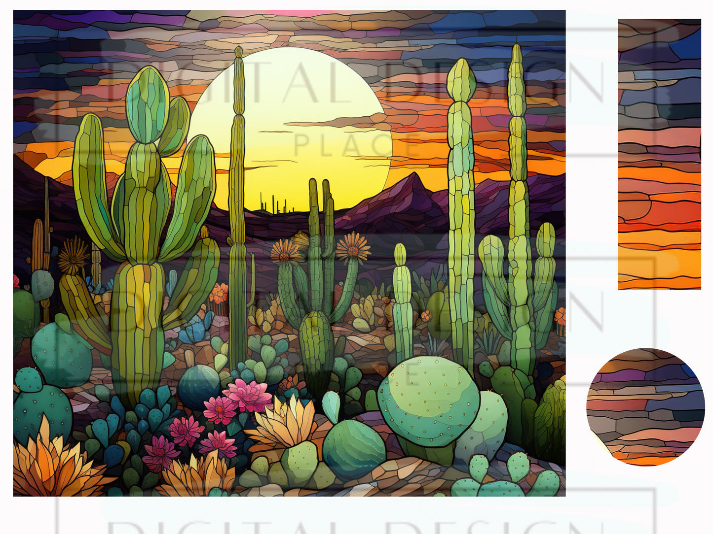 Stained Glass Cacti Sunset WrB178