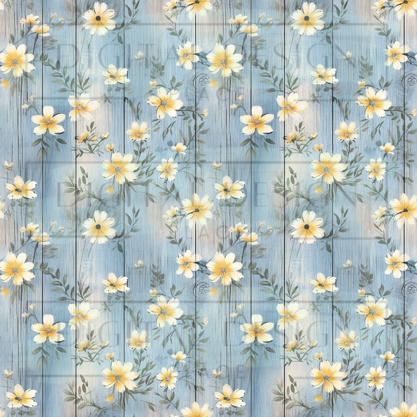 Blue Shiplap Florals VinylV1011