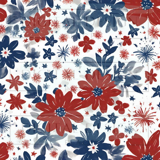 Patriotic Doodle Florals VinylV1424