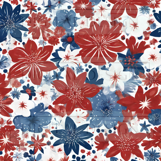 Patriotic Doodle Florals VinylV1425