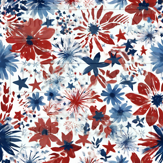 Patriotic Doodle Florals VinylV1426