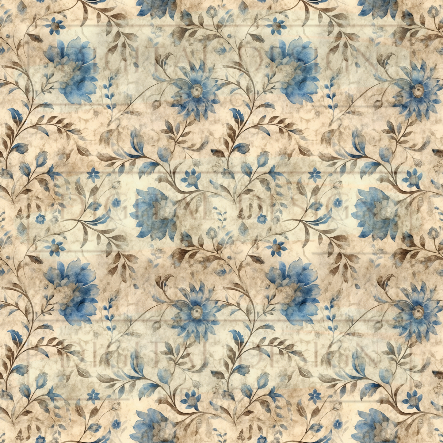 Blue Rustic Floral VinylV1457