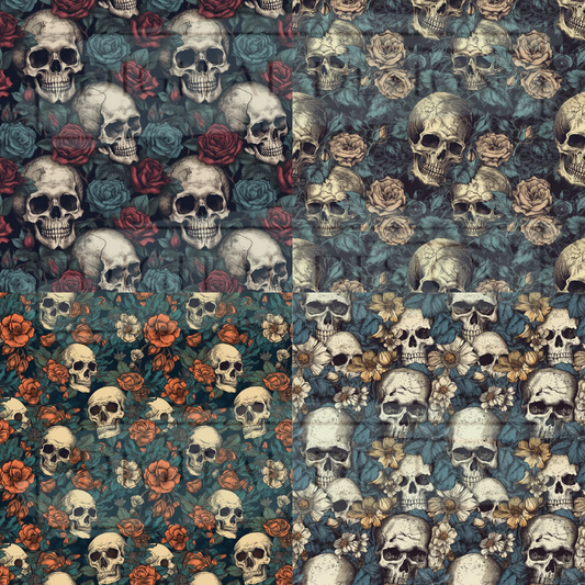 Skull Florals Square Prints VinylV1529