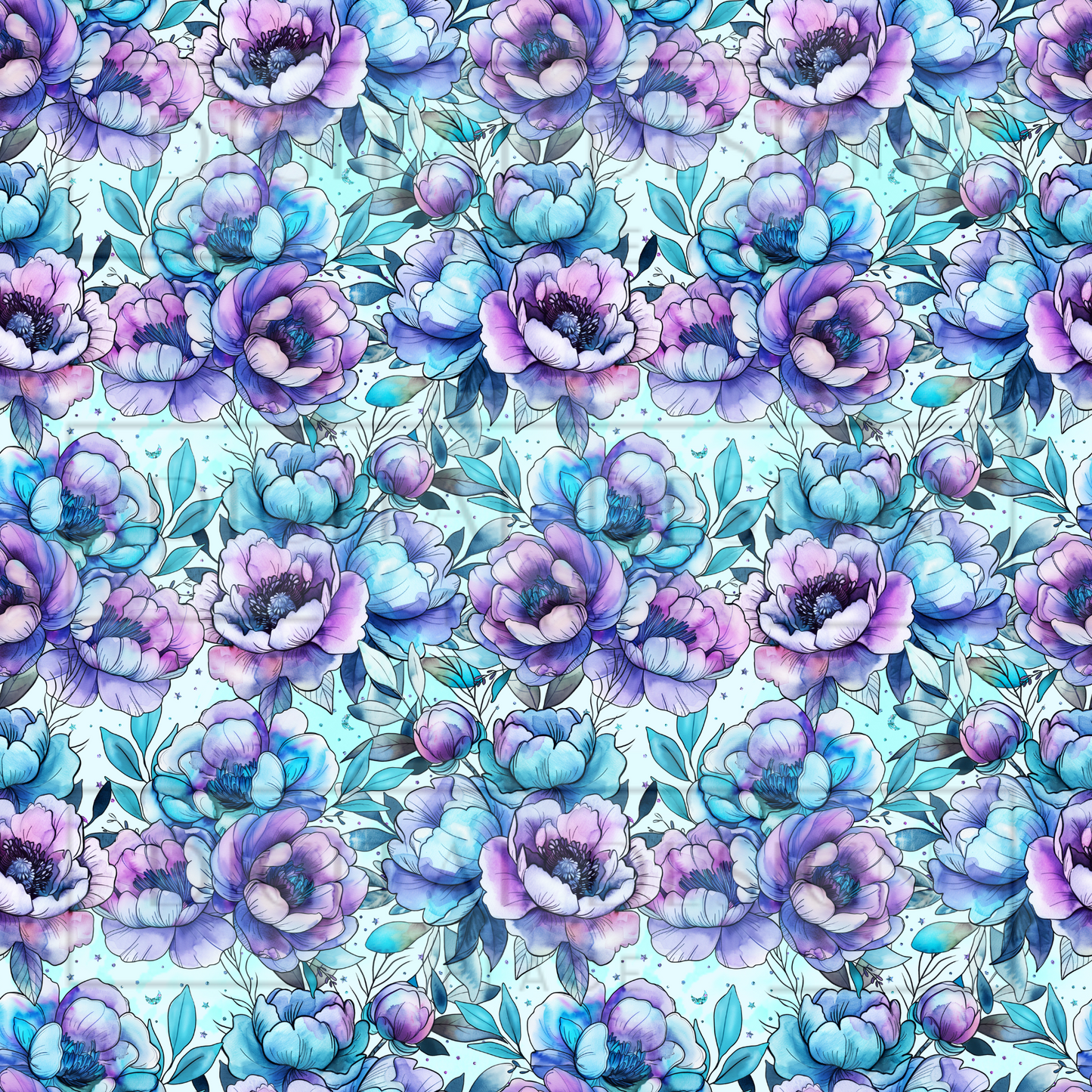 Teal Purple Florals VinylV1622