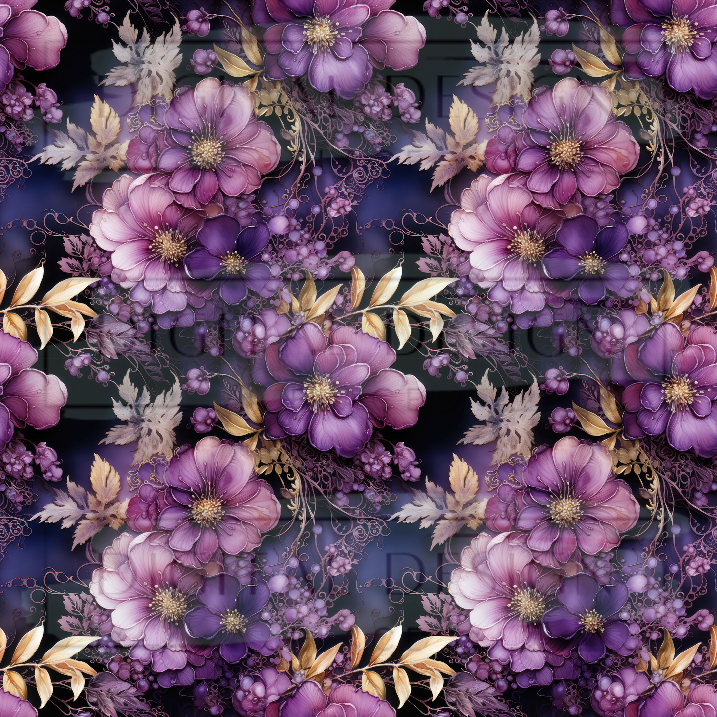 Purple Gold Florals VinylV1802