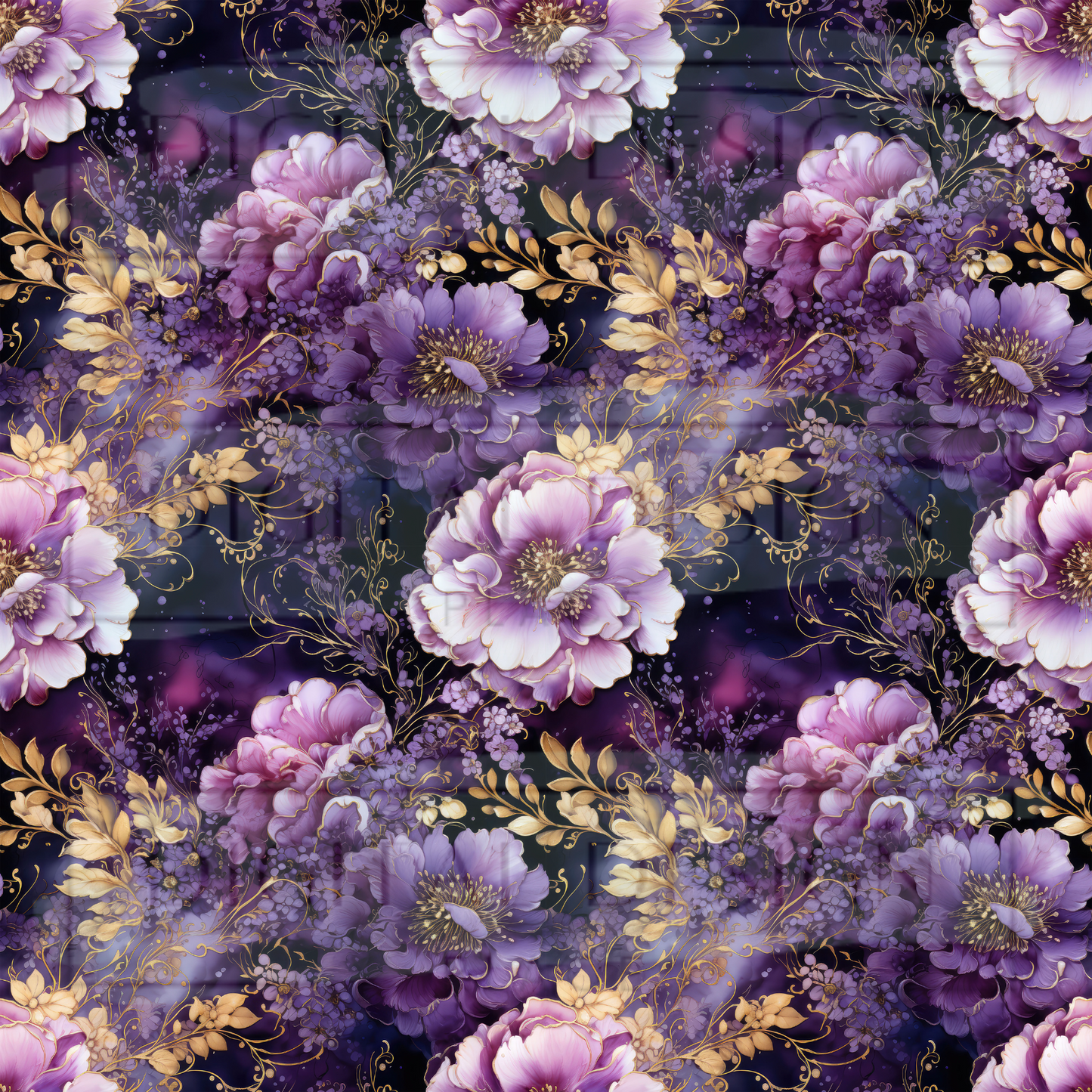 Purple Gold Florals VinylV1803