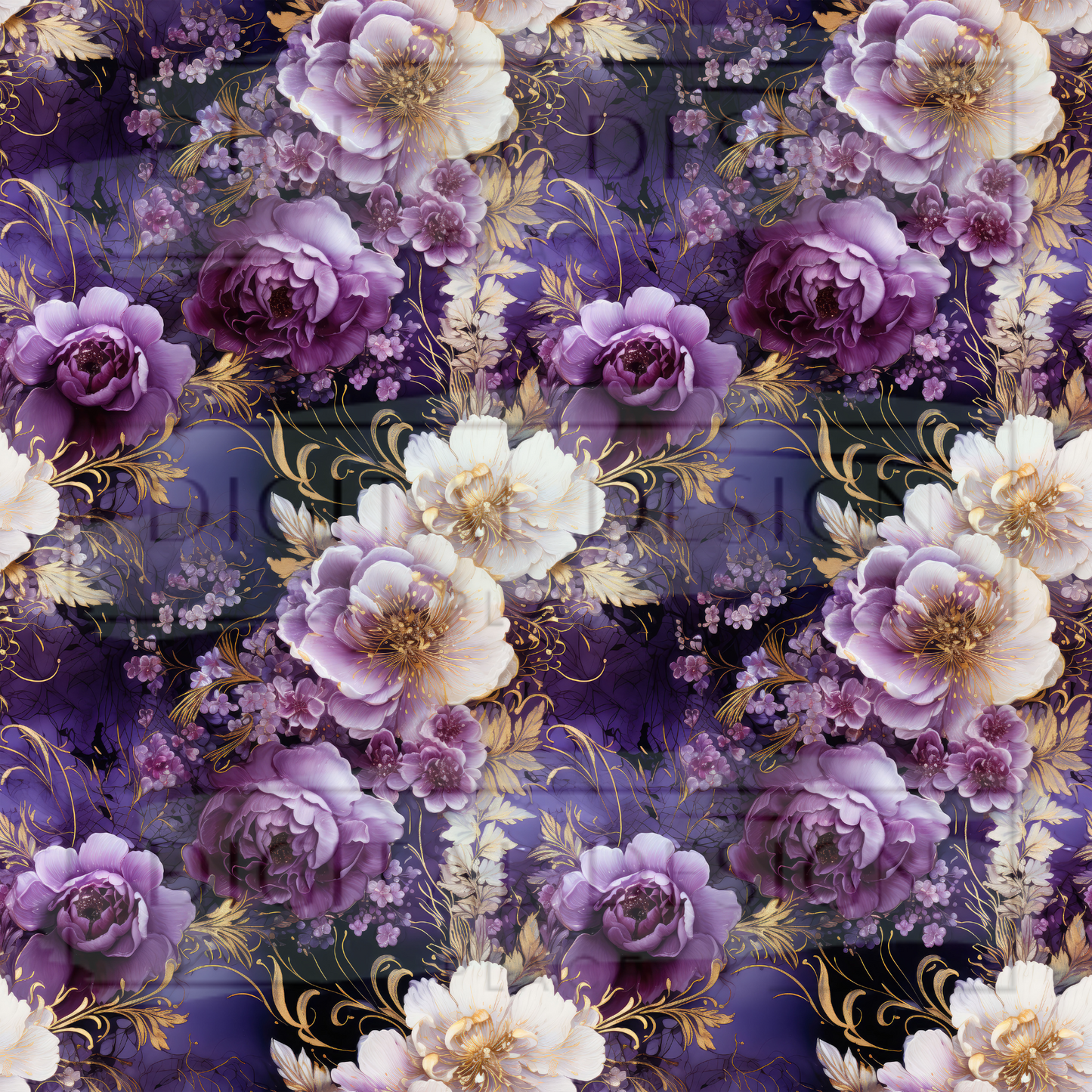 Purple Gold Florals VinylV1804