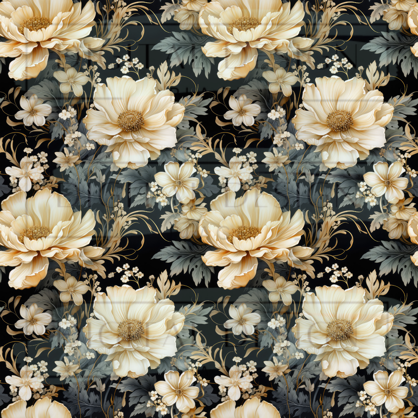 Navy & Ivory Florals VinylV1805