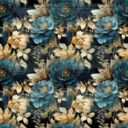 Navy & Ivory Florals VinylV1810