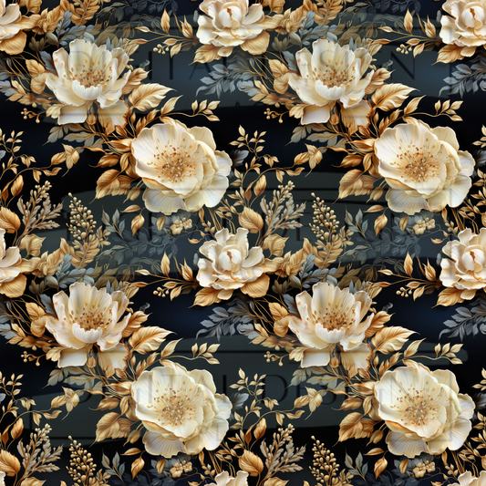 Navy & Ivory Florals VinylV1811