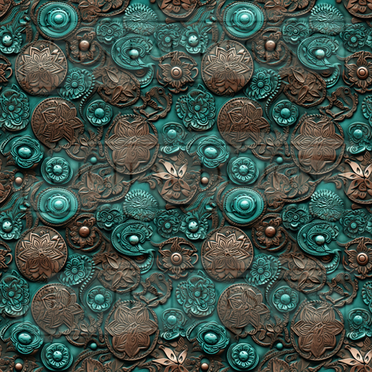 Turquoise Leather Patchwork VinylV1976