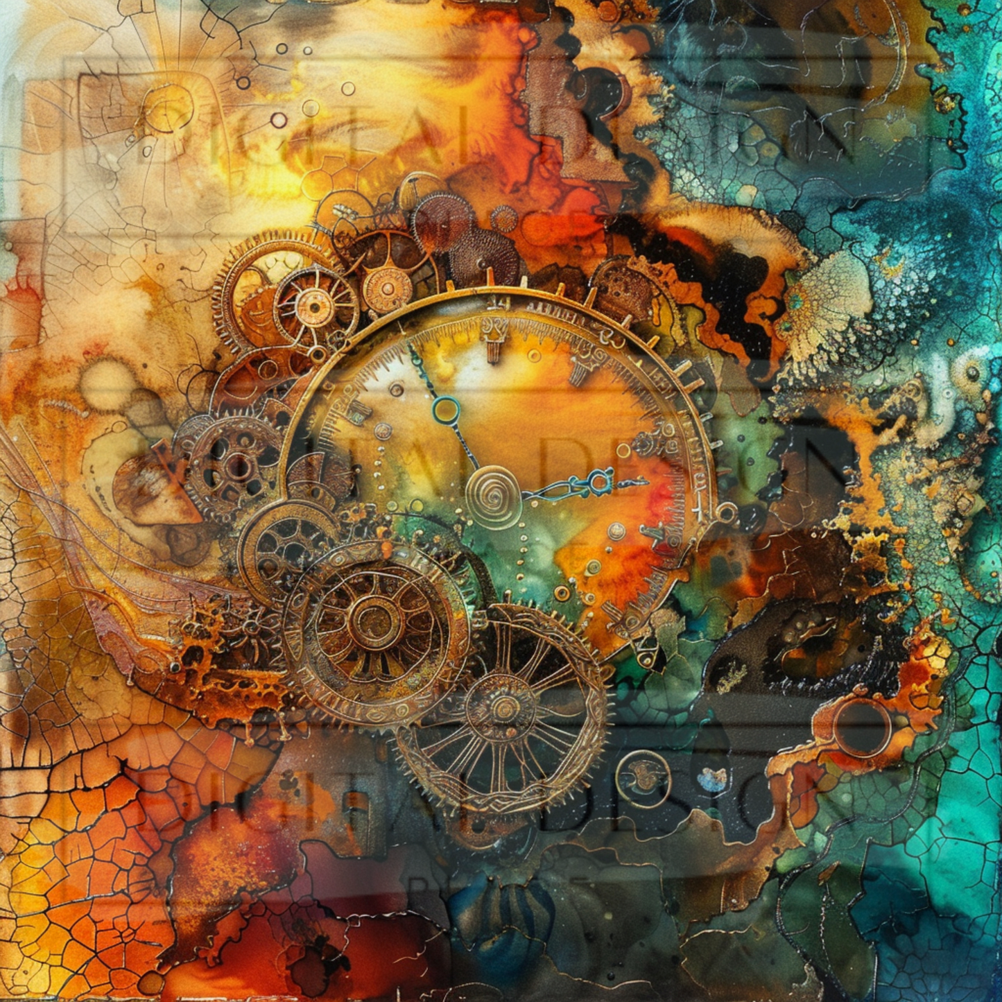 Steampunk Gear Alcohol Ink VinylV2013