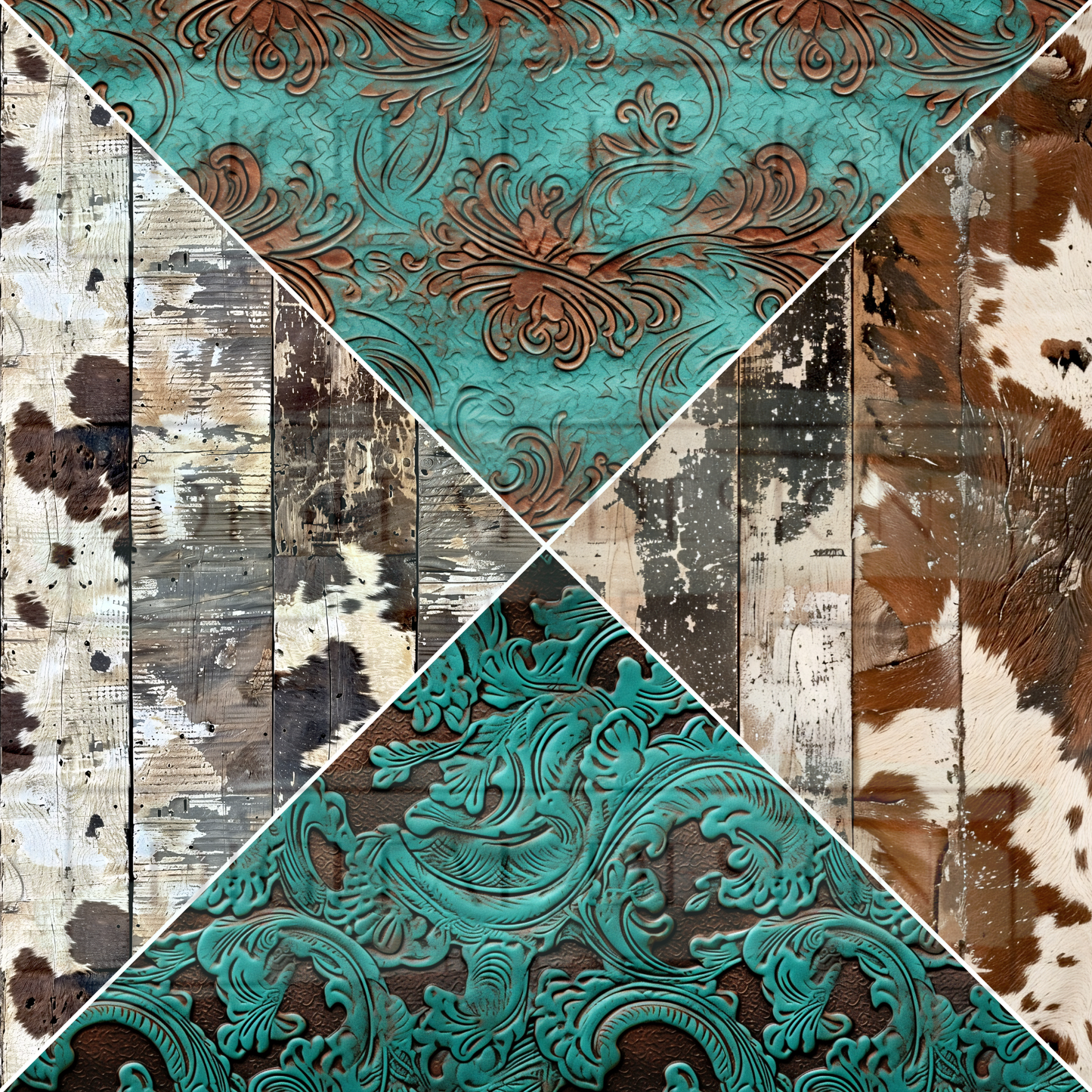 Turquoise Cowprint V Split Prints VinylV2045