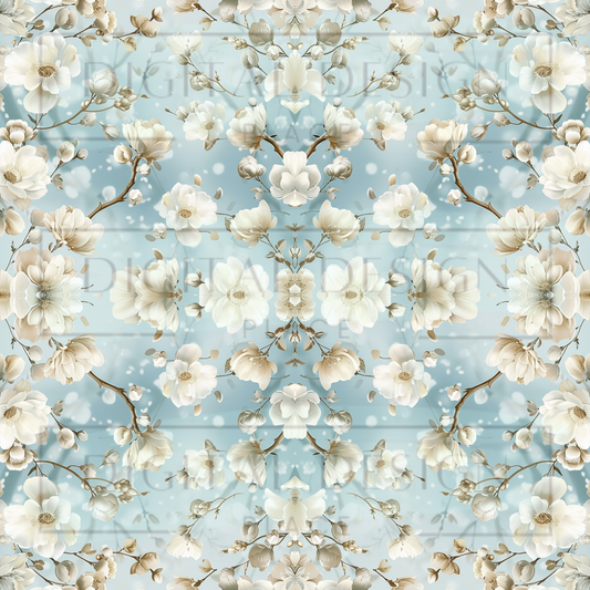 Winter Floral Baby Blue VinylV2077