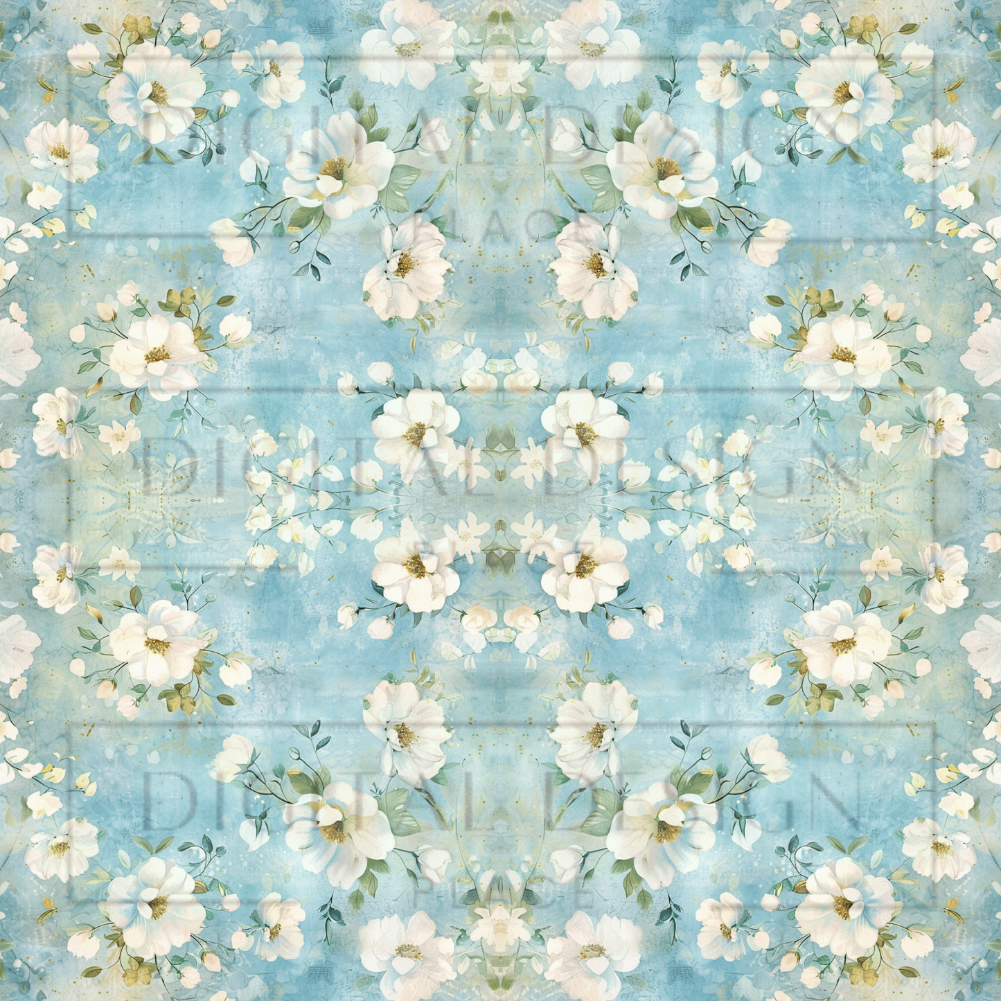 Winter Floral Baby Blue VinylV2080